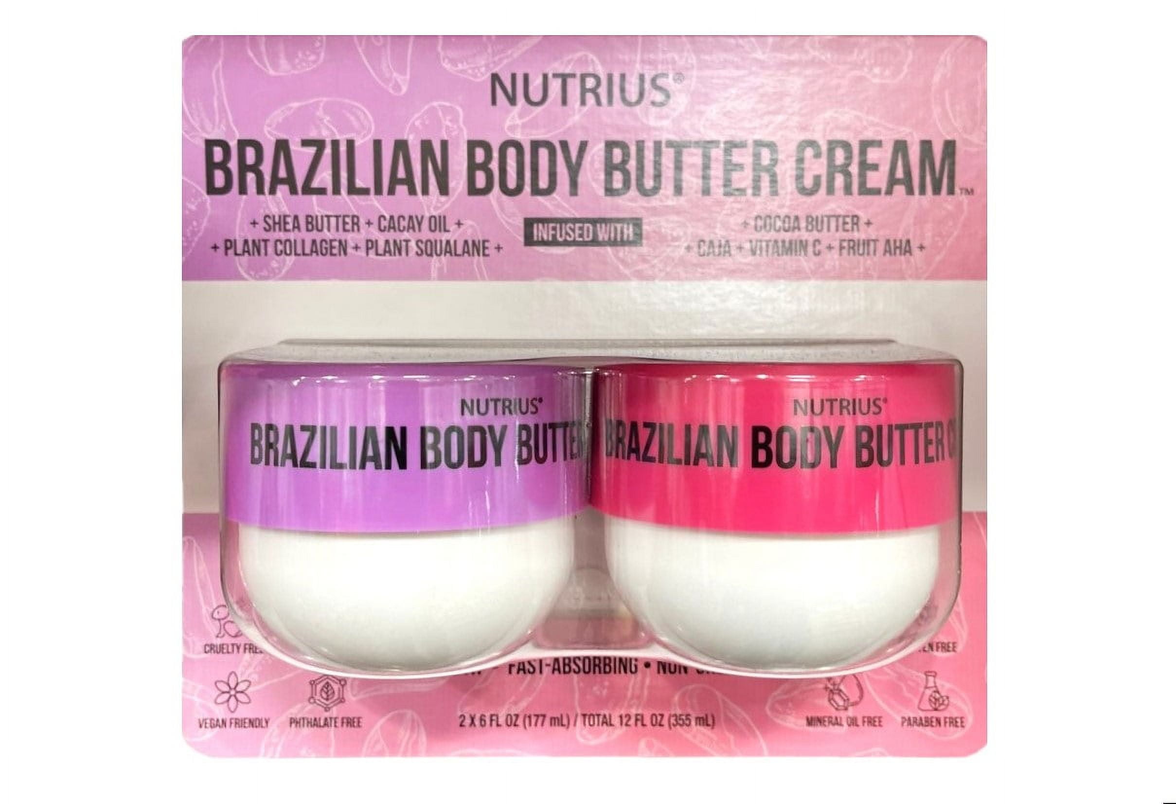 Nutrius Brazilian Body Butter Cream, 6 Fluid Ounce (Pack of 2)