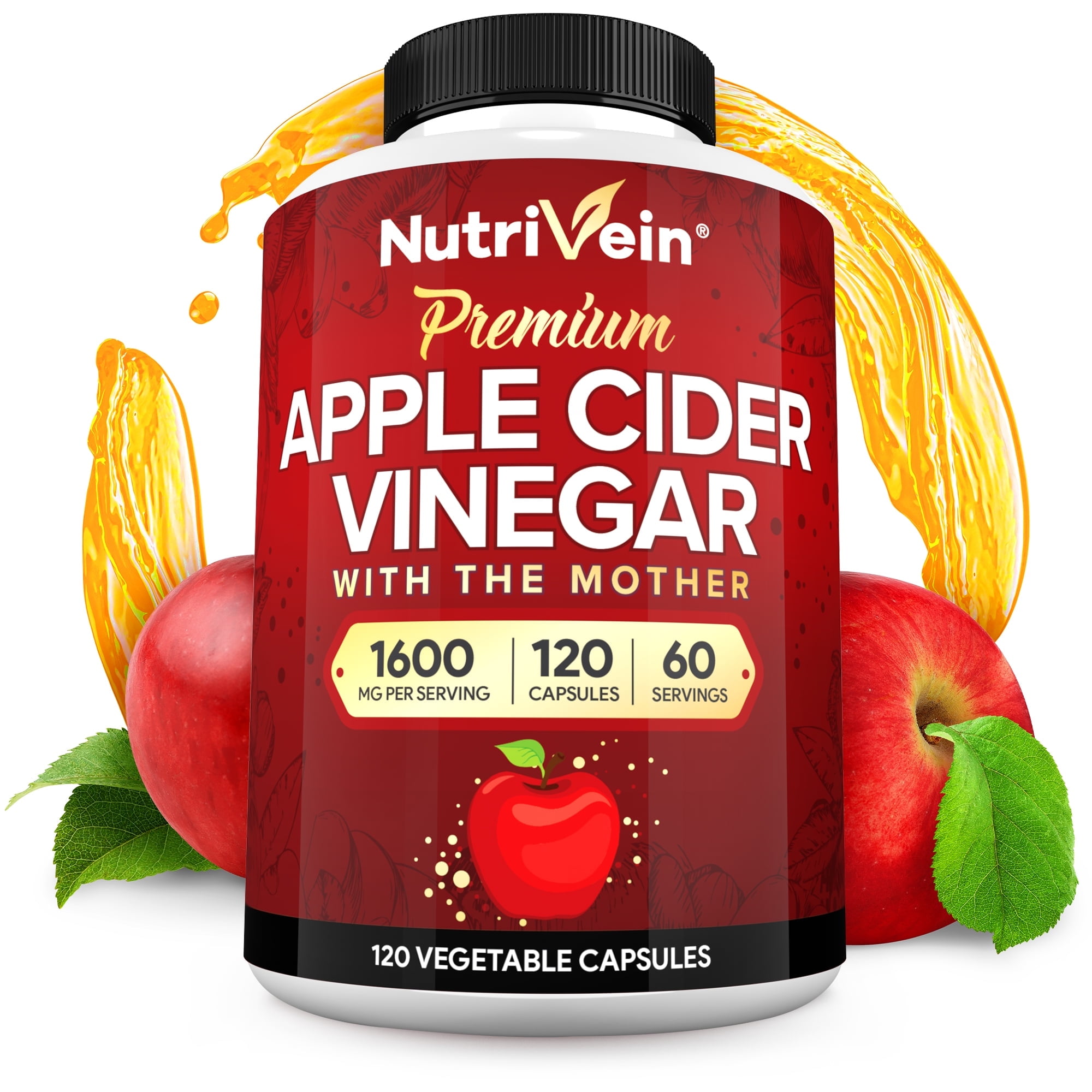 Nutrivein Apple Cider Vinegar Capsules - 1600 Mg Digestive Support - 120 Count