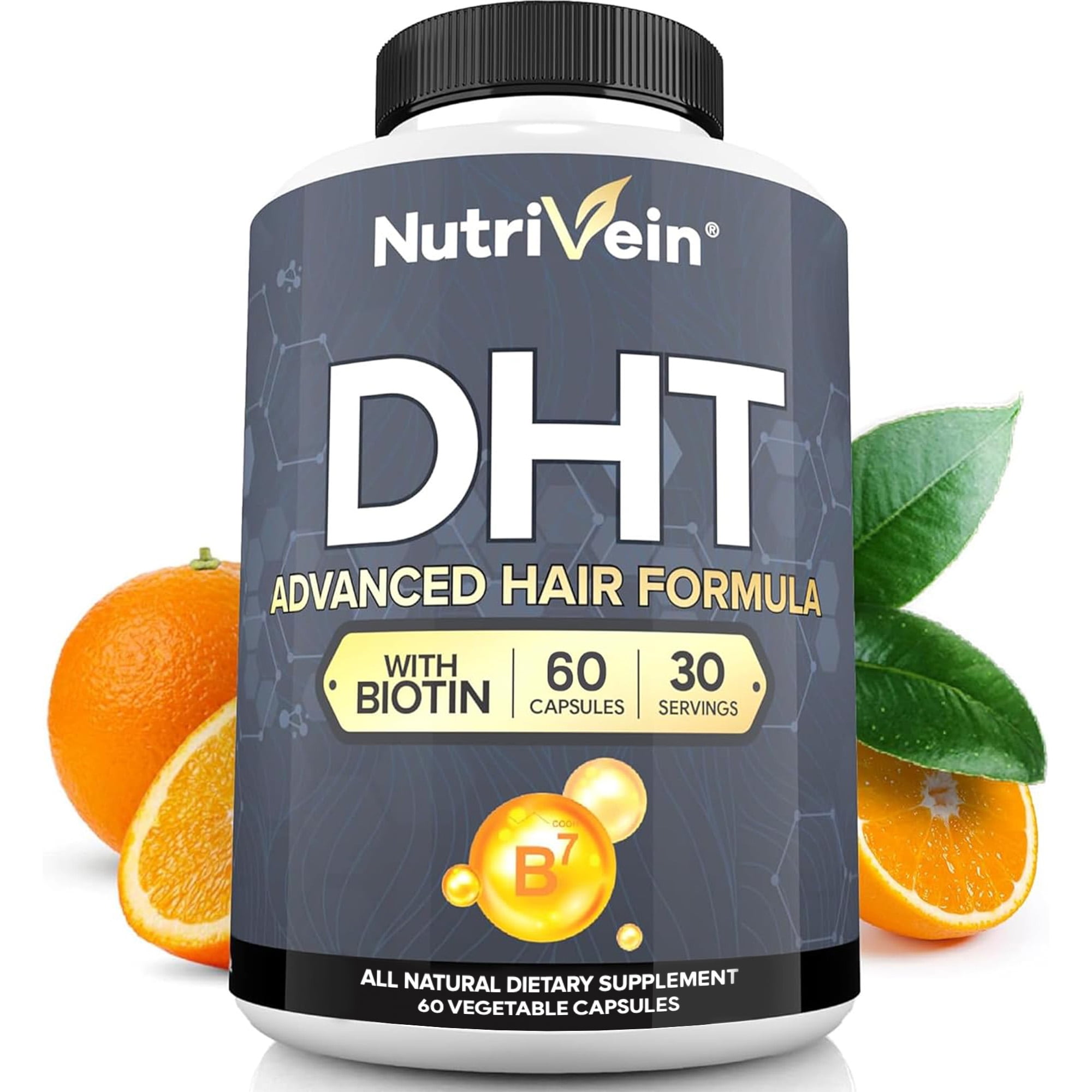 Nutrivein DHT Blocker with Biotin - 60 Capsules - Boosts Hair Growth for Men and Women