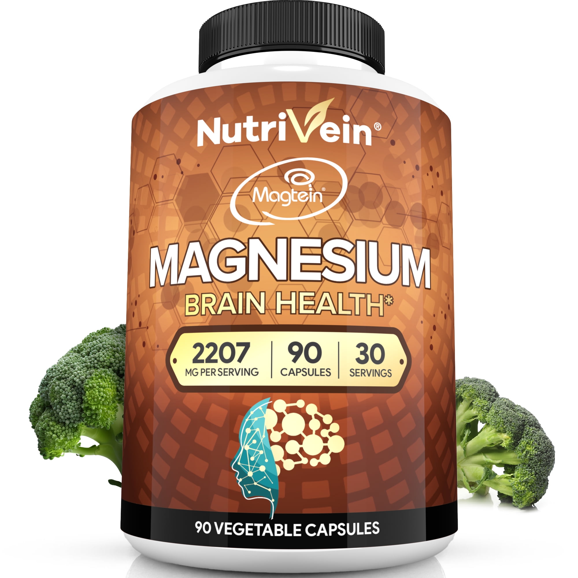 Nutrivein Magnesium L-Threonate (MgT) - 90 Capsules - Boosts Brain Health, Memory & Focus