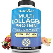 Nutrivein Multi Collagen Pills 2250mg - 180 Capsules - Healthy Joints, Hair, Skin, Nails