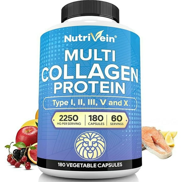 Nutrivein Multi Collagen Pills 2250mg - 180 Capsules - Healthy Joints, Hair, Skin, Nails