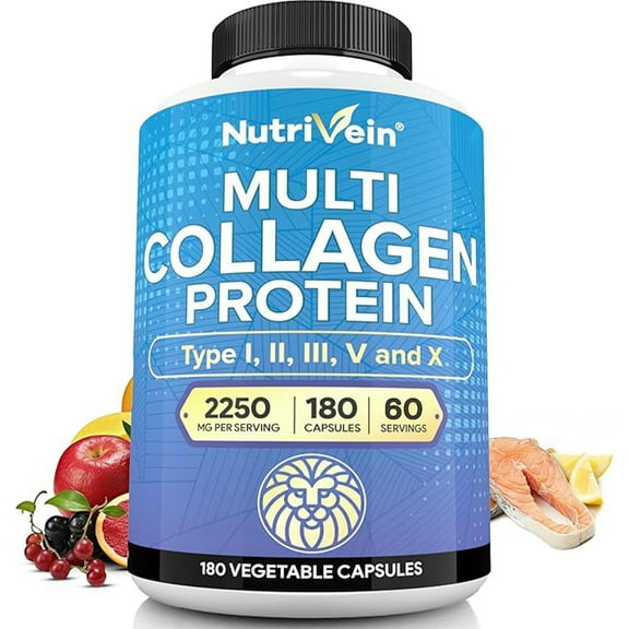 NutriVein Multi Collagen 2250 mg – Joints, Hair, Skin & Nails, 180 Capsules