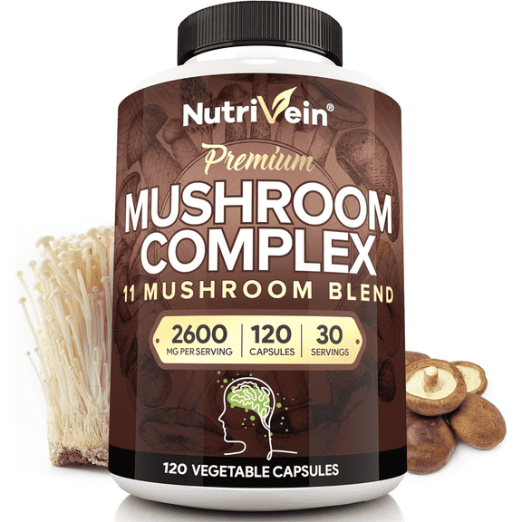 Nutrivein Mushroom Complex Supplement Cordyceps Capsules - 2600mg - 120 Capsules