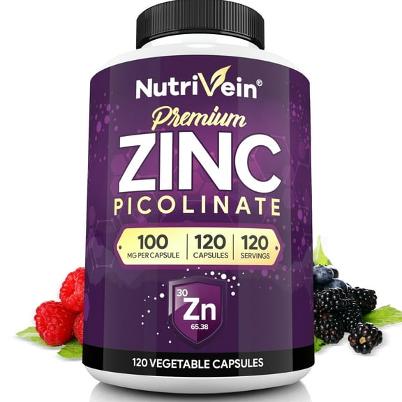 Nutrivein Zinc Picolinate 100 Mg Capsules - Immune Support - 120 Count, 120 Capsules