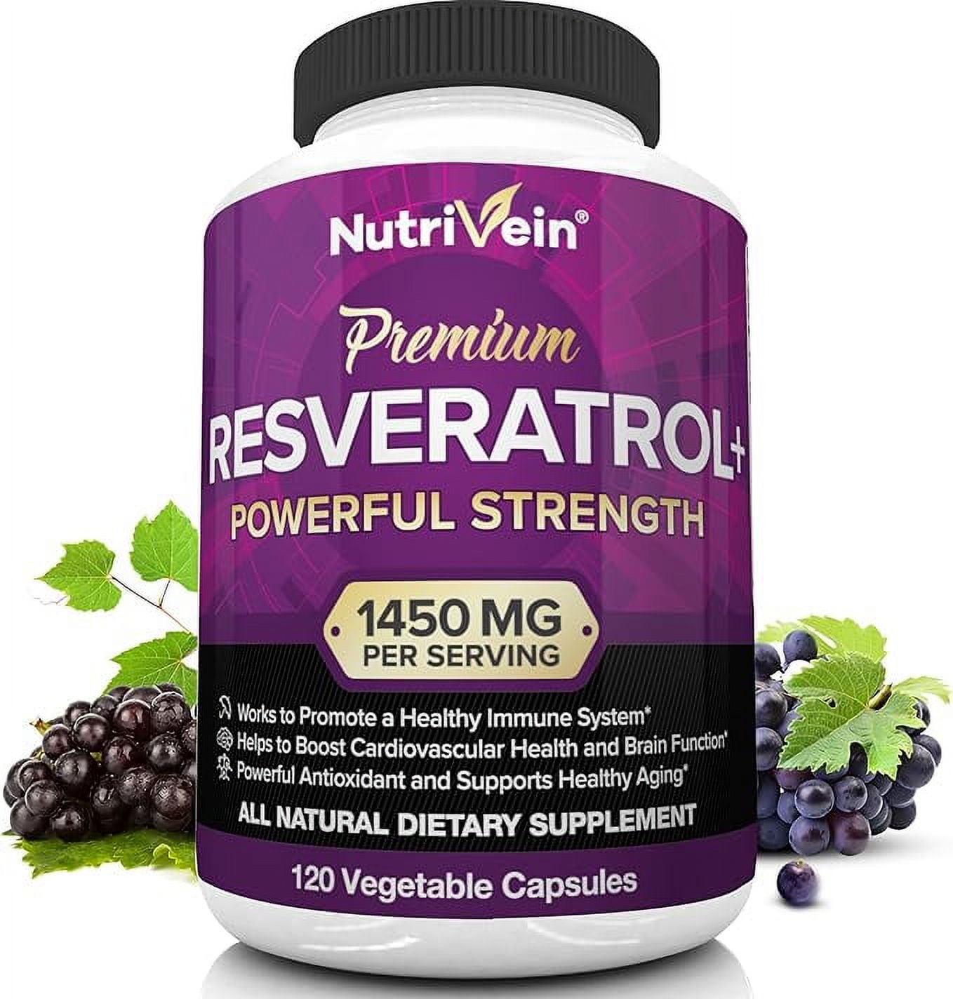 Nutrivein Resveratrol 1450mg - Antioxidant Supplement 120 Capsules  Supports Healthy Aging & Promotes Immune, Brain Boost & Joint Support - Made with Trans-Resveratrol, Green Tea Leaf, Acai Berry