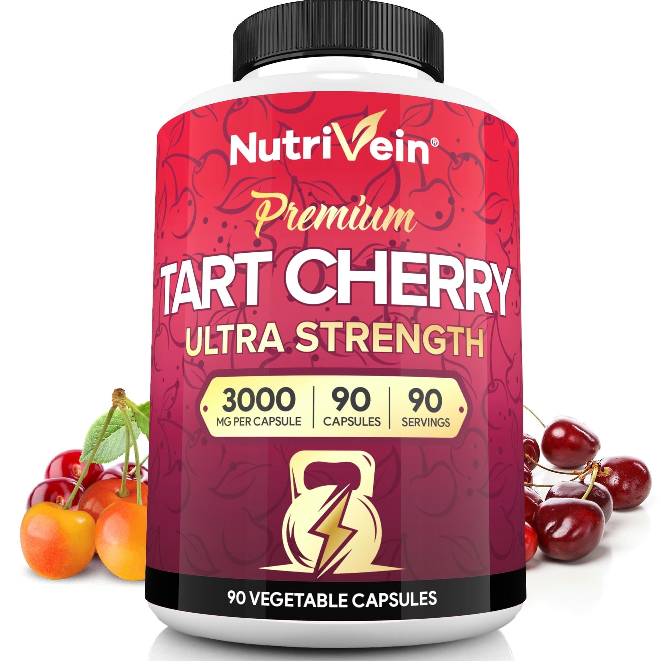 Nutrivein Tart Cherry Capsules 3000mg - 90 Vegan Pills - Antioxidants, Flavonoids