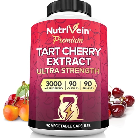 NutriVein Tart Cherry Extract Capsules - Joint & Muscle Recovery, Vegan - 90 Count