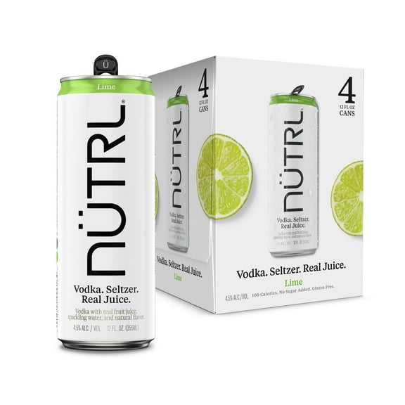 NUTRL Lime Vodka Seltzer 4 pack 12 fl oz Aluminum Cans, 4.5% ABV