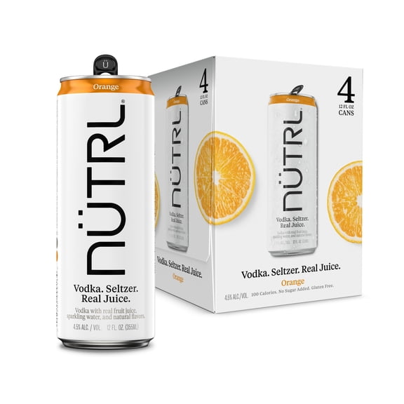 NUTRL Orange Vodka Seltzer, 4 pack 12 fl oz Aluminum Cans, 4.5% ABV