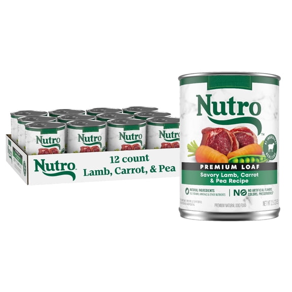 Nutro Premium Loaf Adult Natural Grain Free Savory Lamb, Carrot & Pea Recipe Wet Dog Food, 12.5 oz., Case of 12