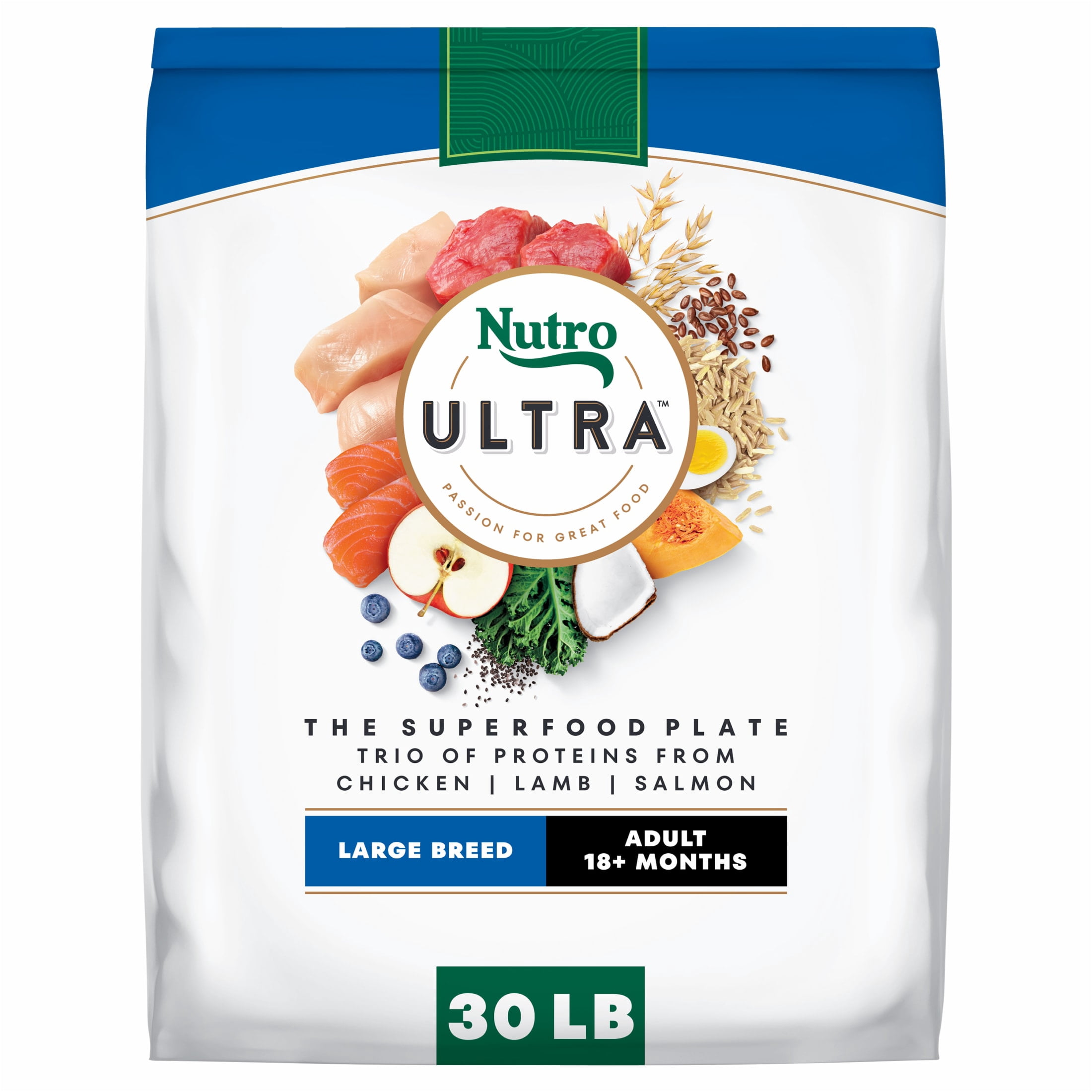 Nutro Ultra Adult Large Breed Dry Dog Food, Chicken, Lamb and Salmon Protein Trio, 30 lb Bag