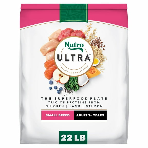 Nutro Ultra Adult Small Breed Dry Dog Food, Chicken, Lamb and Salmon Protein Trio, 22 lb Bag