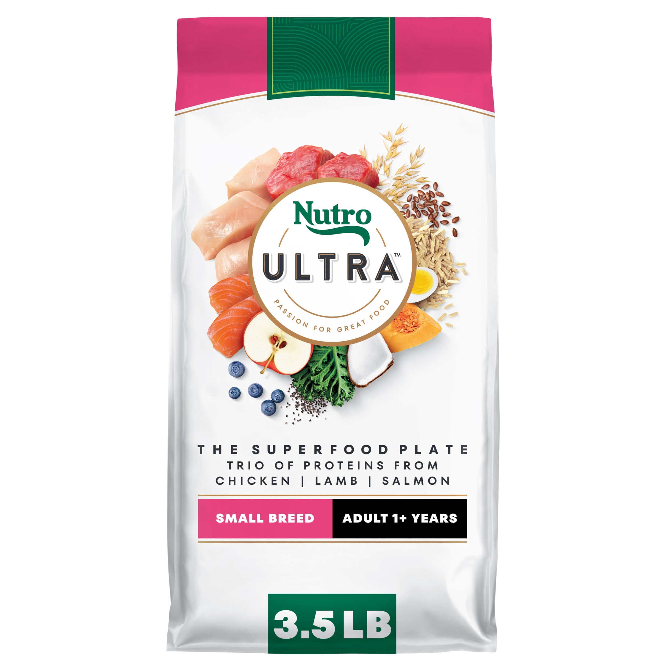Nutro Ultra Adult Small Breed Dry Dog Food, Chicken, Lamb And Salmon Protein Trio, 3.5 Lb Bag