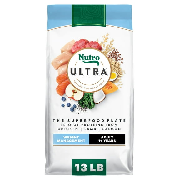 Nutro Ultra Adult Weight Management Dry Dog Food, Chicken, Lamb and Salmon Protein Trio, 13 lb Bag