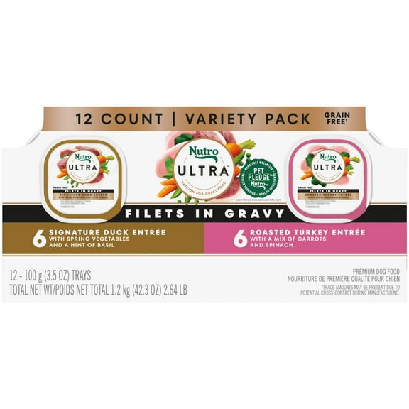 Nutro Ultra Filets In Gravy Duck & Roasted Turkey Variety Pack Wet Dog Food, (12) 3.5 Oz Trays