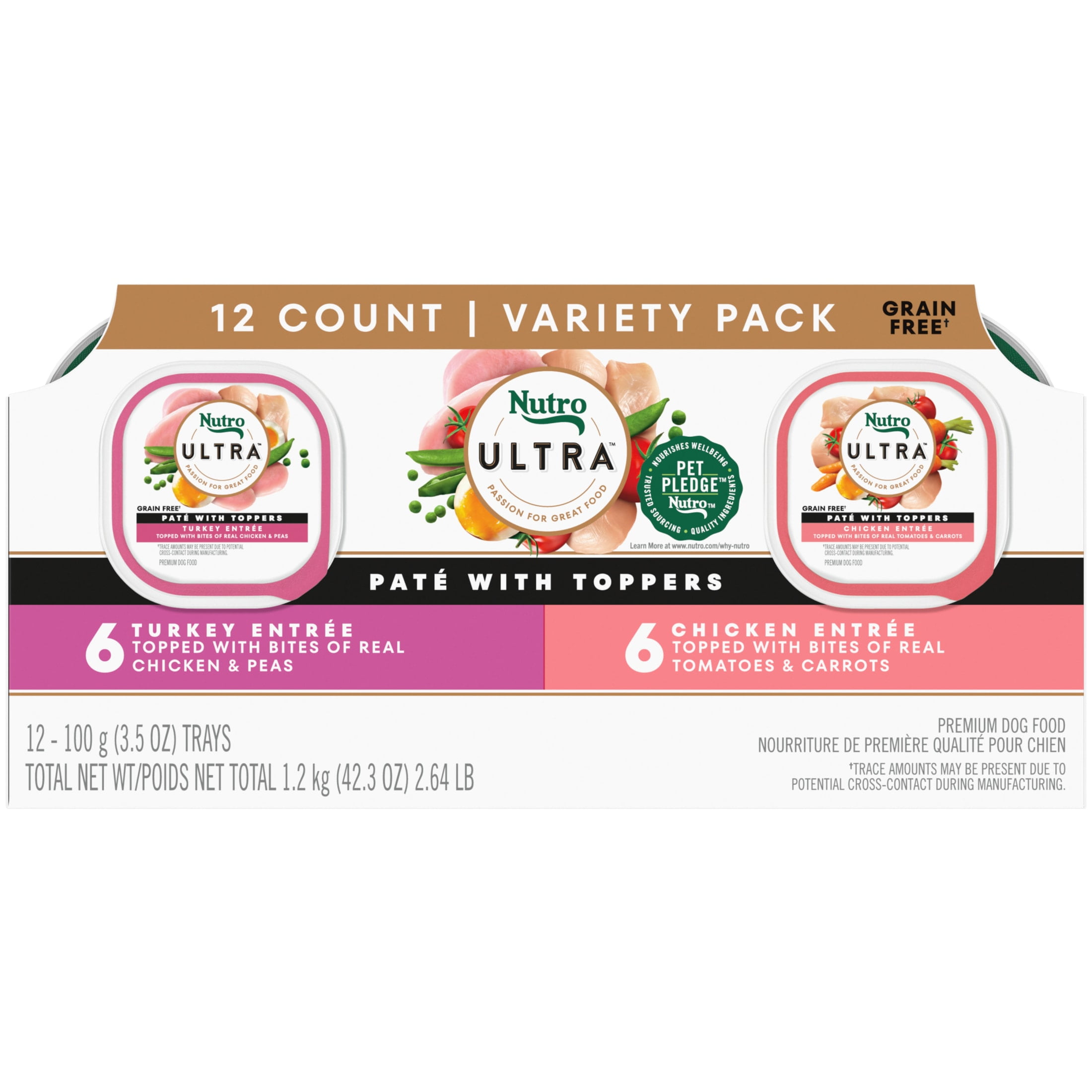 Nutro Ultra Pate With Toppers Chicken & Turkey Entree Wet Dog Food Variety Pack, (12) 3.5 Oz Trays