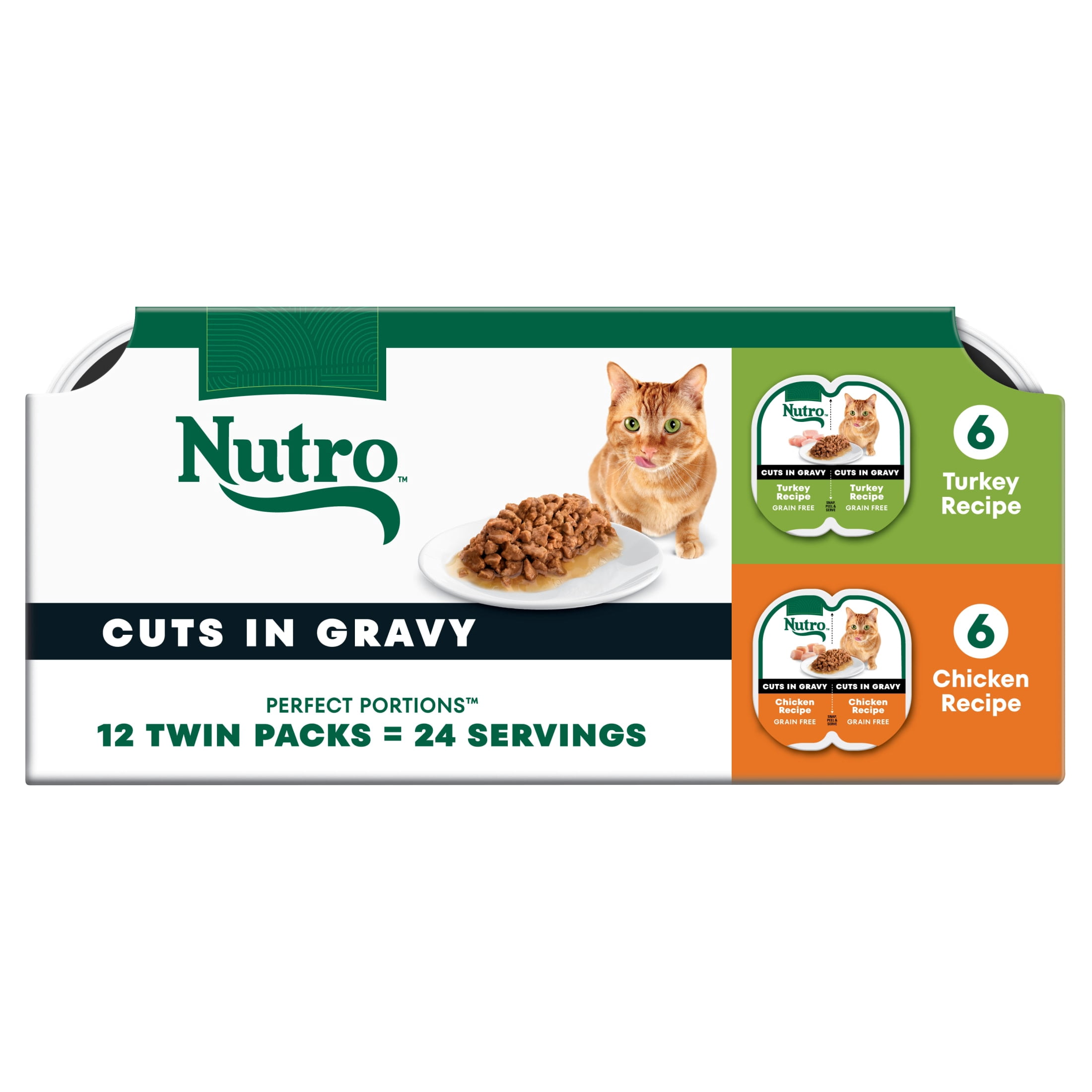 Nutro Wet Cat Food Cuts in Gravy MultiPack: Chicken Recipe and Turkey Recipe, (12) 2.64 oz. Trays