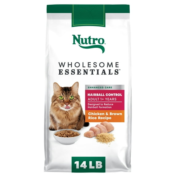 Nutro Wholesome Essentials Hairball Control Chicken & Brown Rice Recipe Dry Cat Food, 14lb Bag