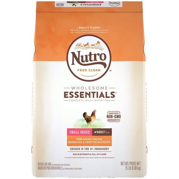 Nutro Wholesome Essentials Small Breed Adult Natural Dry Dog Food, Farm-Raised Chicken, Brown Rice & Sweet Potato Recipe, 15 lb. Bag
