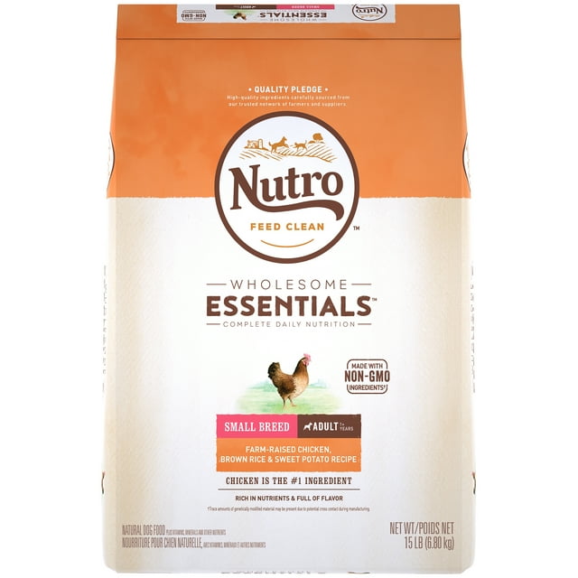Nutro Wholesome Essentials Small Breed Adult Natural Dry Dog Food, Farm-Raised Chicken, Brown Rice & Sweet Potato Recipe, 15 lb. Bag