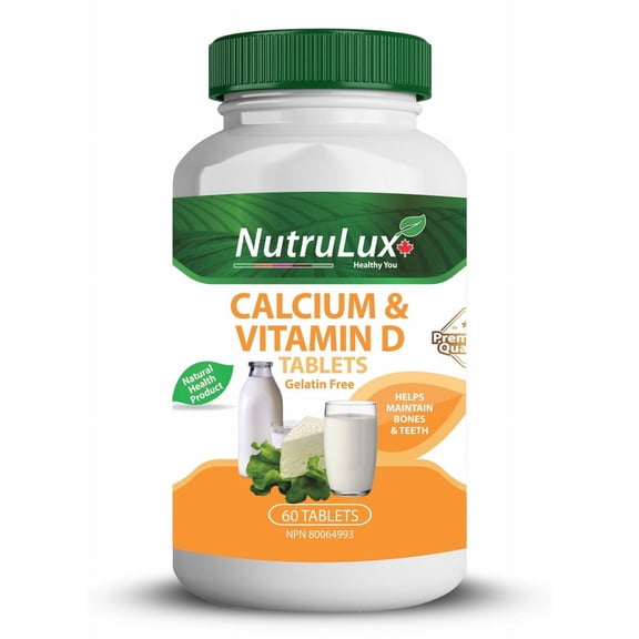 NutruLux Calcium & Vitamin D (600mg) Halal Vegan Gelatin-Free Tablets - Essential Iron Supplement for Daily Intake, Wellness Support - Ocimum Tenuiflorum - 50mg Iron, 60 Tablets (Pack of 1)