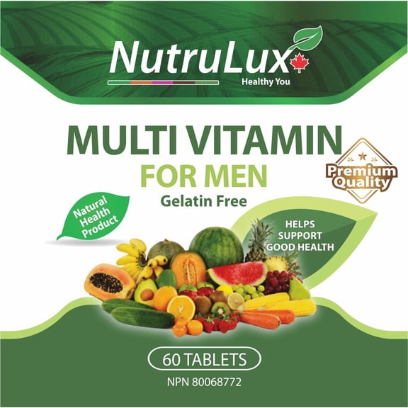 NutruLux Multivitamin For Men (60mg Vitamin C), Halal Vegan Gelatin Free Tablets for Men's Health Support, Immune Boost, Daily Wellness - Essential Nutrients, Multivitamin 60 Tablets (Pack of 1)