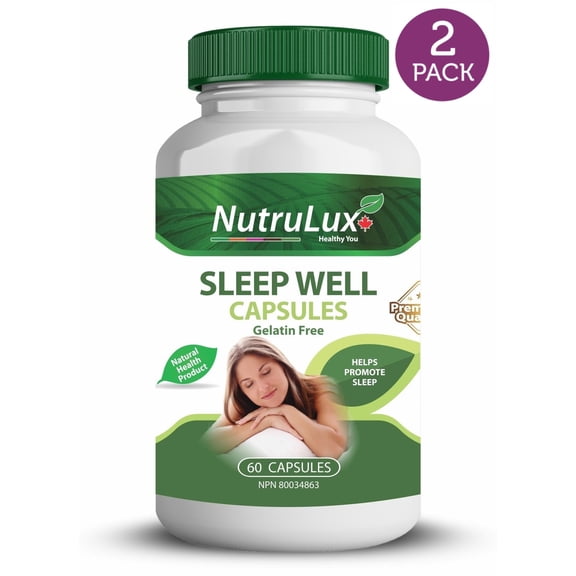 NutruLux Sleep Well Halal Vegan Gelatin-Free Sleep Support Capsules with 60 mg Vitamin C - Essential Supplement for Better Sleep and Wellness Support 120 Capsules (Pack of 2)