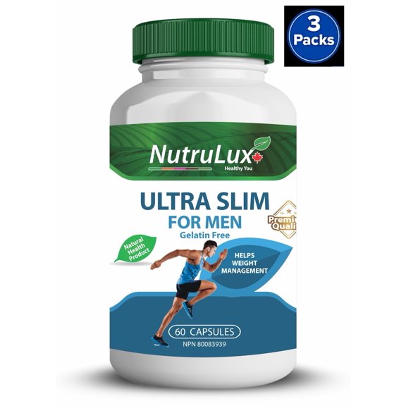 NutruLux Ultra Slim For Men (120mg Camellia Sinensis) Halal Vegan Gelatin Free Capsules - Weight Management Support, Essential Supplement for Men's Slimming with Antioxidants 180 Capsules (Pack of 3)