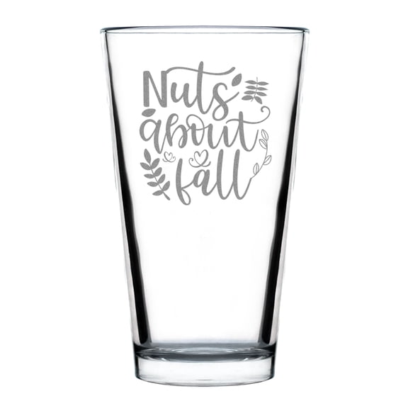 Nuts About Fall Hand Engraved Pint Glass, 16oz Standard Etched Glass, Autumn Leaves Design, Holiday Gift, Fall Decor, Unique Beverage Glass