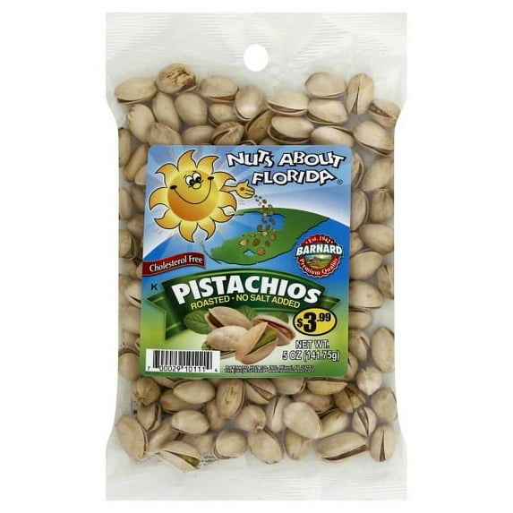 Nuts About Florida Barnard Cholesterol-Free Roasted No Salt Added Pistachios, 5 Oz.