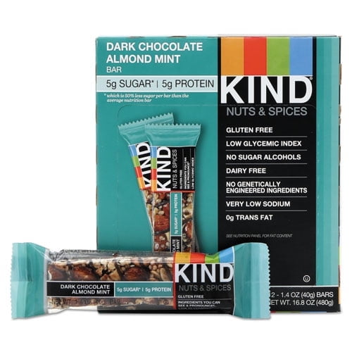 Nuts And Spices Bar, Dark Chocolate Almond Mint, 1.4 Oz Bar, 12/box | Bundle of 2 Boxes