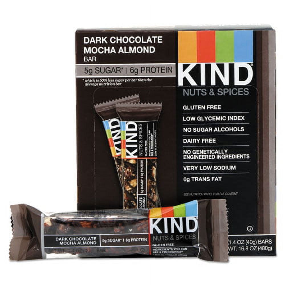 Nuts And Spices Bar, Dark Chocolate Mocha Almond, 1.4 Oz Bar, 12/box | Bundle of 10 Boxes