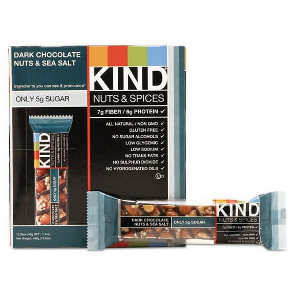 Nuts And Spices Bar, Dark Chocolate Nuts And Sea Salt, 1.4 Oz, 12/box | Bundle of 2 Boxes