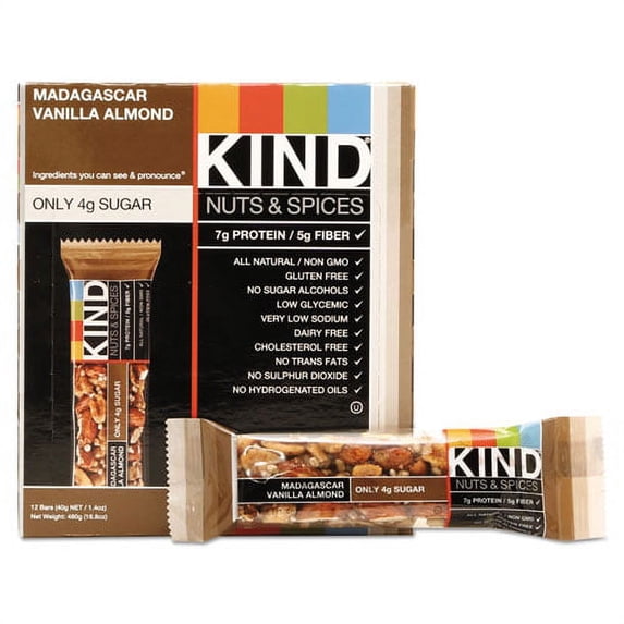 Nuts And Spices Bar, Madagascar Vanilla Almond, 1.4 Oz, 12/box | Bundle of 10 Boxes