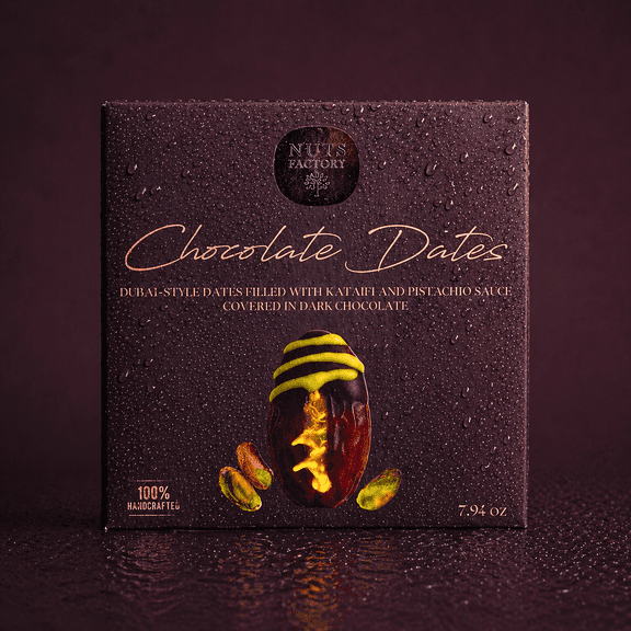 Nuts Factory Chocolate Dates - Dark Chocolate Covered Dates with Kataifi & Pistachio Filling, Gourmet Stuffed Date Treats