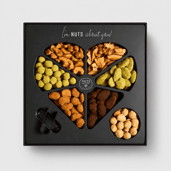Nuts Factory Premium Heart Gift Tray, Black Edition, Candied & Flavored Nuts Assortment