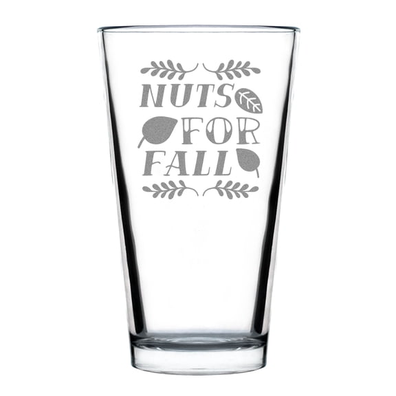 Nuts For Fall Engraved Pint Glass, Autumn Leaves Design, Hand Etched 16oz Glass, Seasonal Drinkware, Perfect Autumn Gift
