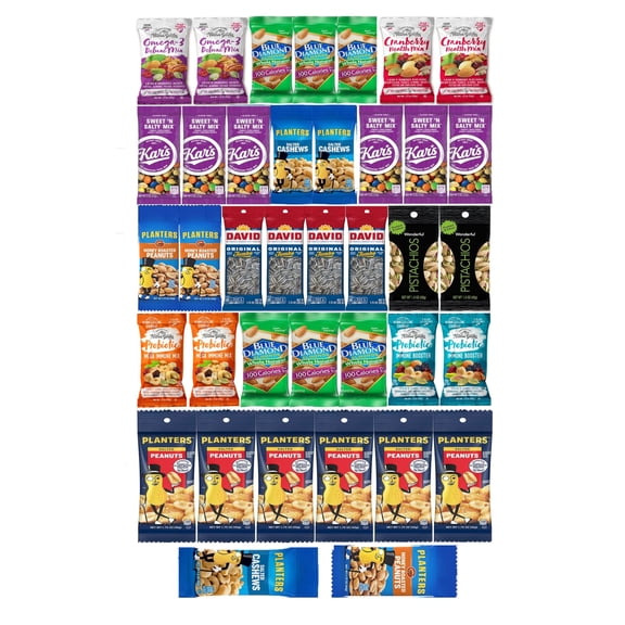 Nuts Individual Packs - Healthy Snacks for Adults that includes Raw Almonds, Pistachios in shell, Sunflower seeds, and Planters nuts - Trail Mix Individual Packs - Perfect hiking snacks and travel sn