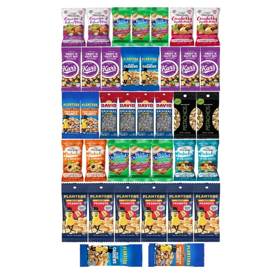 Nuts Individual Packs - Healthy Snacks for Adults that includes Raw Almonds, Pistachios in shell, Sunflower seeds, and Planters nuts - Trail Mix Individual Packs - Perfect hiking snacks 28 PACK