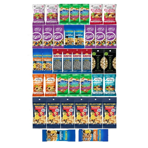 Nuts Individual Packs - Healthy Snacks for Adults that includes Raw Almonds, Pistachios in shell, Sunflower seeds, and Planters nuts - Trail Mix Individual Packs - Perfect hiking snacks 28 PACK