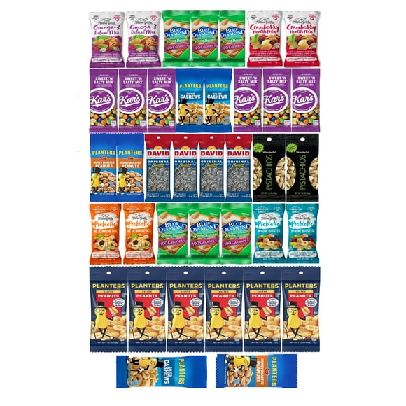 Nuts Individual Packs - Healthy Snacks for Adults that includes Raw Almonds, Pistachios in shell, Sunflower seeds, and Planters nuts - Trail Mix Individual Packs - Perfect hiking snacks 28 PACK