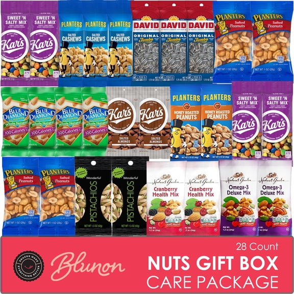 Nuts Snack Packs - Mixed Nuts and Trail Mix Individual Packs - Healthy Snacks Care Package Gift (28 Count)
