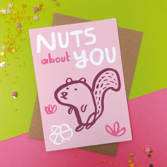 Nuts About You Card – Cute Squirrel Design for Love and Affection – Blank Inside, Envelope Included – Ideal for Valentine’s Day, Anniversaries, or Just Because
