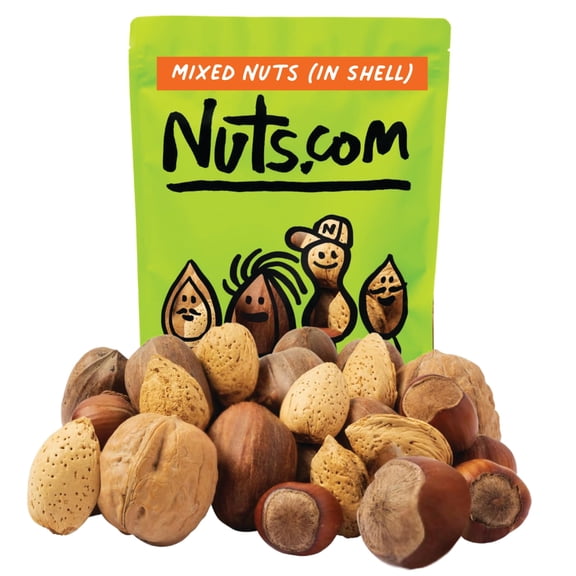 Nuts.com Mixed Nuts in Shell, No Brazil Nuts - 3 lb Bag, Natural, Includes Walnuts, Hazelnuts, Pecans, Almonds - Healthy Snack Sampler for Squirrels