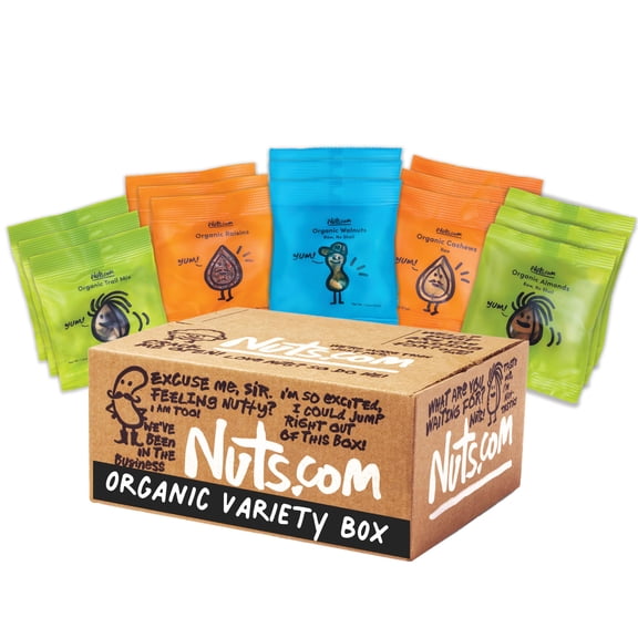 Nuts.com  Organic Dried Fruit and Nuts Variety Box  Gourmet Assortment for Festive Gifts  Includes Organic Cashews, Almonds, Walnuts, Raisins, and Trail Mix
