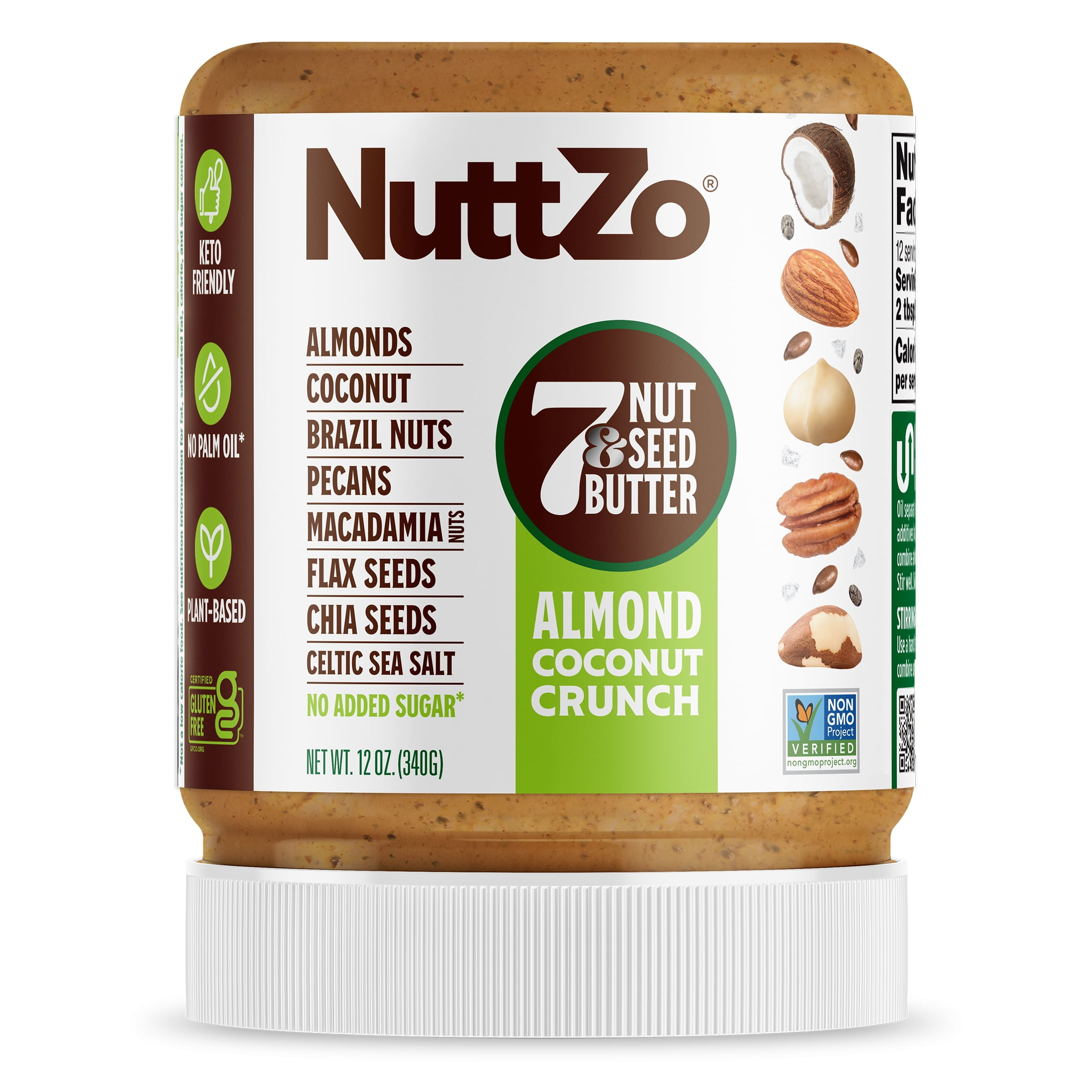 NuttZo Almond Coconut Crunch Nut Butter, 7 Peanut Butter Spread, Plant