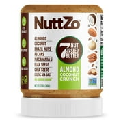 NuttZo Almond Coconut Crunch Nut Butter, 7 Peanut Butter Spread, Plant-Based, No Palm Oil, 12 oz Jar