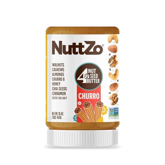 NuttZo Cashew Butter Blend with Walnuts, Almonds, Chia Seeds, Cinnamon, Honey & Churro Chips | Gluten-Free, Non-GMO, Churro