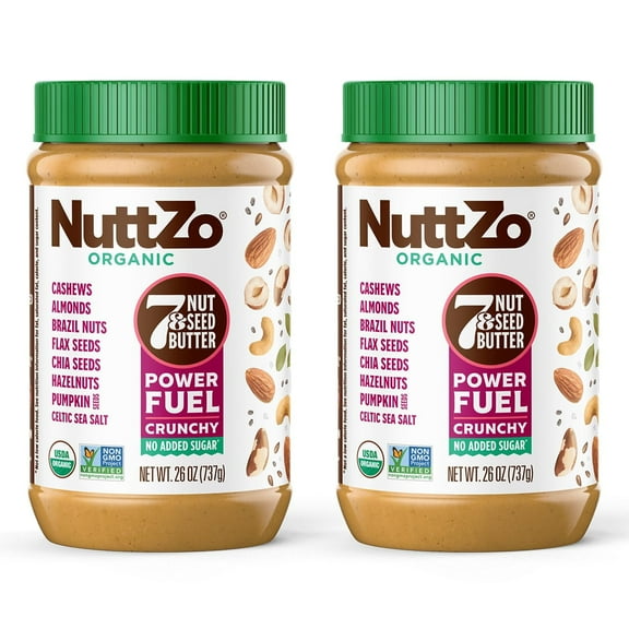 NuttZo Organic Power Fuel Crunchy 7 Nuts & Seeds Butter, Paleo Friendly | Peanut & Gluten Free, Vegan, and Kosher, No Added Sugar or Oil | 26 oz Jar, 2-Pack